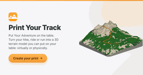 A terrain model with a route raised across the landscape